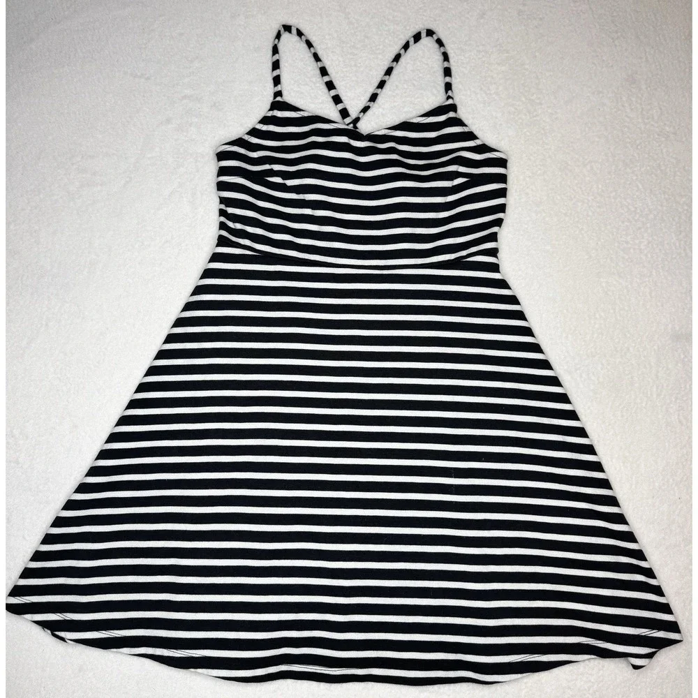 Old Navy Dress Size S Sleeveless Black White Striped Fit and Flare Scoop Neck